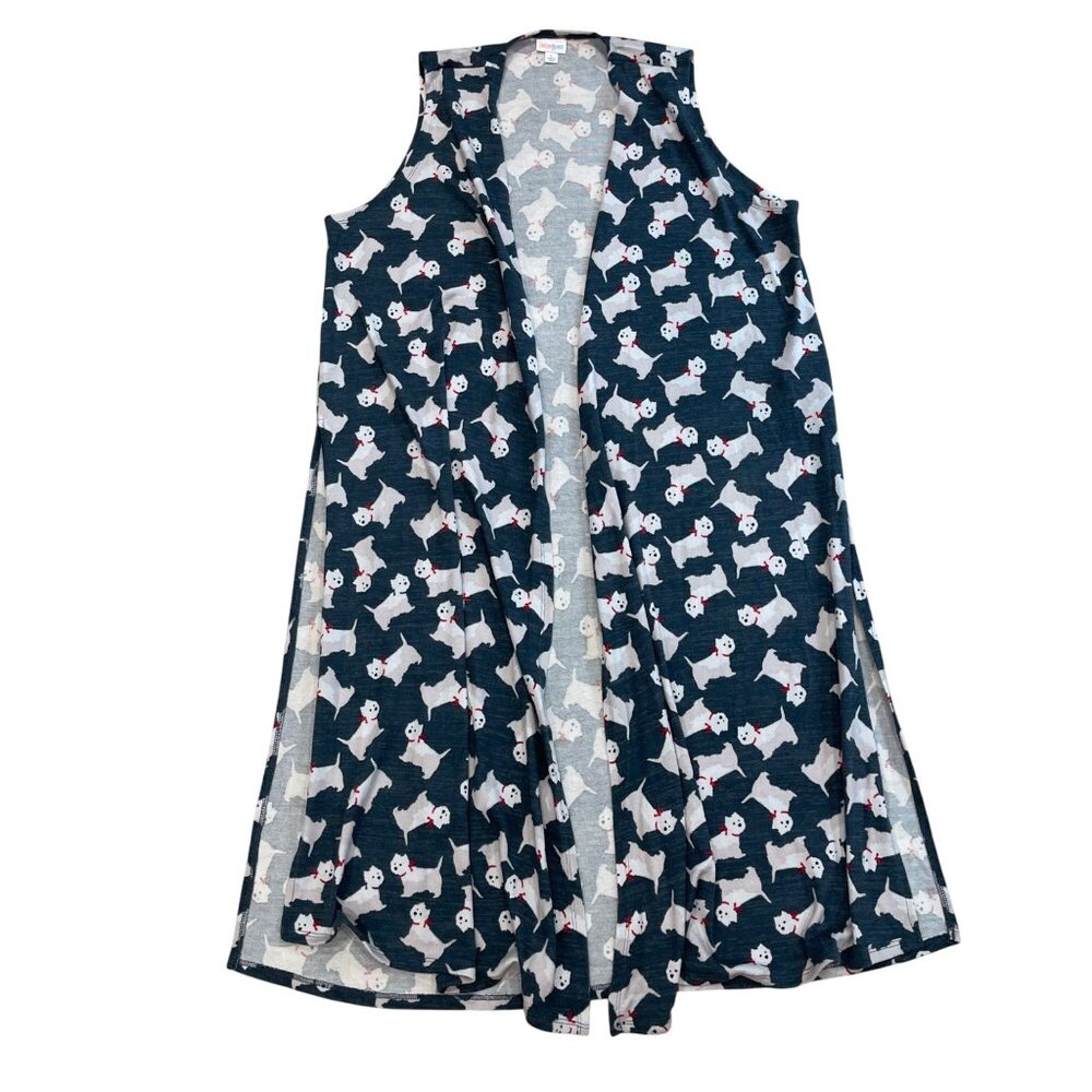 Lularoe Joy Long Vest Women's Size Large Duster,‎ Cardigan Sweater Scottie Dog